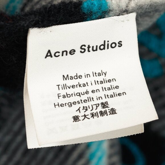 Acne Studios Cassiar Black & White Logo-Print Checked Wool Scarf - Picture 5 of 7